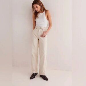 NWT FREE PEOPLEX  WE THE FREE ASTER Seamed  STRAIGHT-LEG JEANS In ECRU